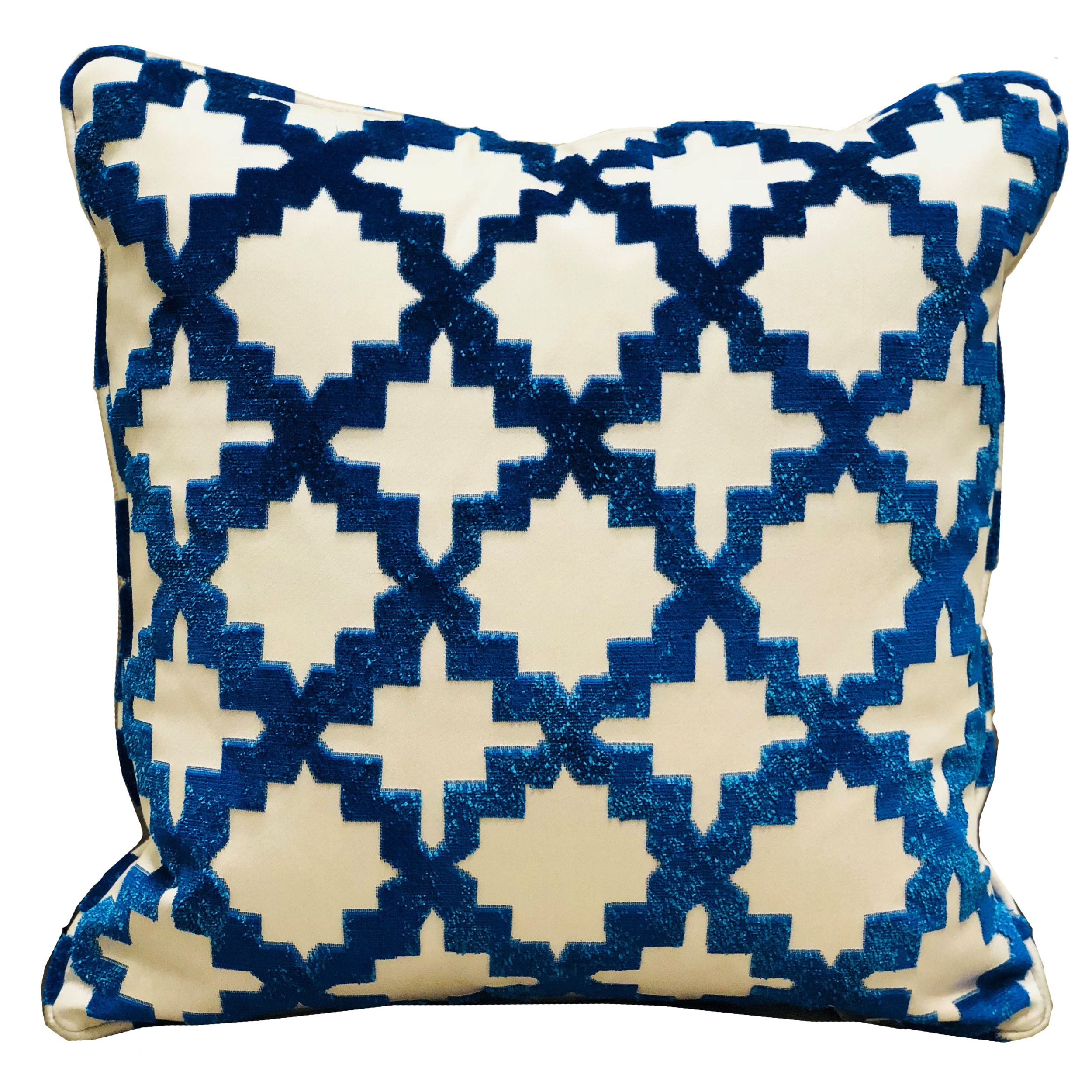 Plutus Velvety French Medallion Blue And Off White Geometric Luxury Throw Pillow Double Sided  12' X 25'